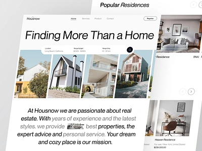 Housnow - Real Estate apartment architecture building clean design home house interface landing page modern property real estate agency realestate realtor realty residence search ui design web design website