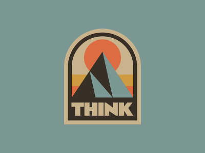 Think adventure badge emblem logo mountain nature outdoor retro sun