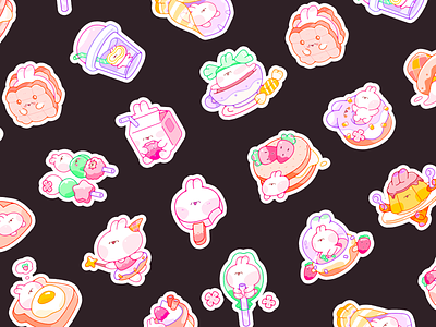 Sweet Bunny - sticker 3d biscuit bread c4d design food ice cream illustration mascot milk pink zhang 张小哈