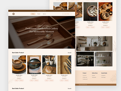 Sunmee Cutlery - Wood Cutlery Landing Page clean ui cutlery design landing page product design ui design uiux uiux design warm tone web design website wood cutlery