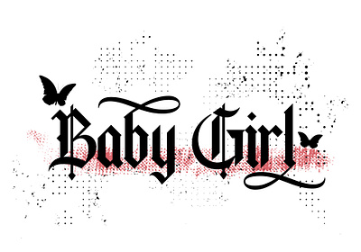 Baby Girl baby girl butterfly halftone old english red slogan trash polka vector art vector illustration y2k design