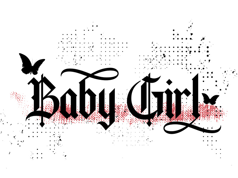 Baby Girl baby girl butterfly halftone old english red slogan trash polka vector art vector illustration y2k design