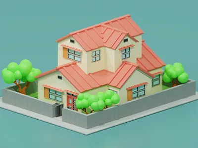 Isometric Nobita House 3d 3dart blender3d details house illustration isometric japanese