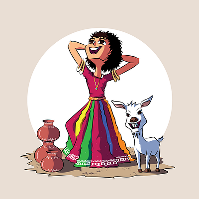 Rajasthani girl animal illustration art character design colorful concept art desert digital art folk girl goat illustration illustrator india pose rajasthan traditional vector