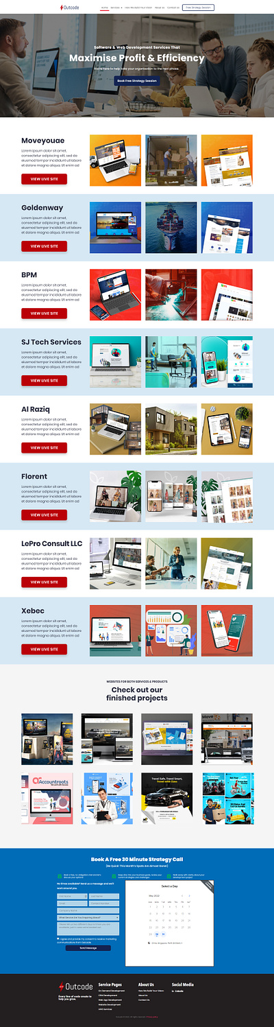 Portfolio page for Outcode branding clean design graphic design web design