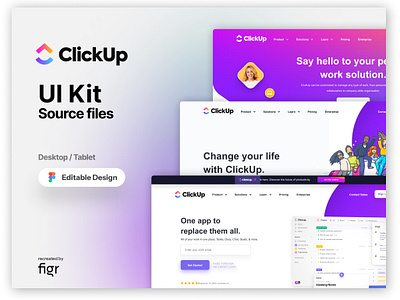 Clickup Web UI (Recreated) branding clickup collaborate design figma free freelance kit landing page modern ui monday.com multiple work product productivity template ui ux user interface web design webapp website