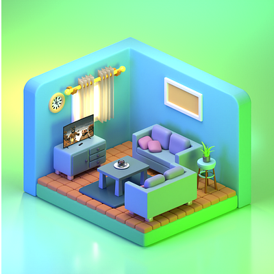 Isometric Living Room 3d 3dart 3dmodel blender3d illustration isometric livingroom lowpoly