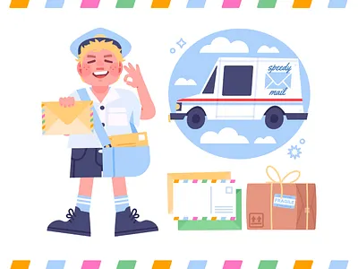 Delivery! delivery digital art digital illustration illustration kids illustration letters mail mailman package post office postman vector vector illustration
