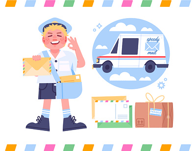 Delivery! delivery digital art digital illustration illustration kids illustration letters mail mailman package post office postman vector vector illustration