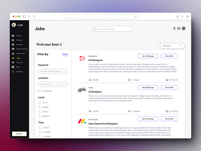 Job List app dashboard design desktop figma filter job list product search ui ux web