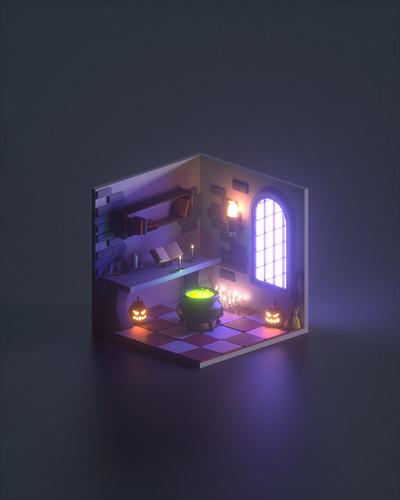 Spooky room 3d 3d design 3danimation animated animation cauldron cinema 4d digitalart graphic design halloween isometric lego motion design motion graphics octane render pumpkin spooky video