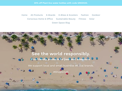 Eco-friendly shop above the fold animation beach conscious earth friendly eco friendly ecofriendly ecommerce menu modern ocean online shop online shopping online store online storefront palm trees simple design sleek sustainability web design