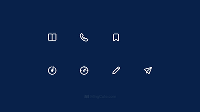 The animated icons 7 for MingCute airplane animation book bookmarks dashboard icons messages music ui