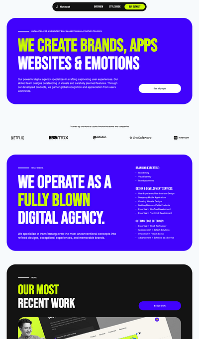 Outkast - Multipage agency theme agency blue brutalist contrast tailwindcss theme