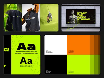 Revive - Fitness Brand | Brand Identity Design brand identity branding brutal branding brutalism design design fitness brand identity design fitness branding fitness logo gym gym brand identity design gym branding gym logo health logo identity logo logodesign revive sports branding symbol workout