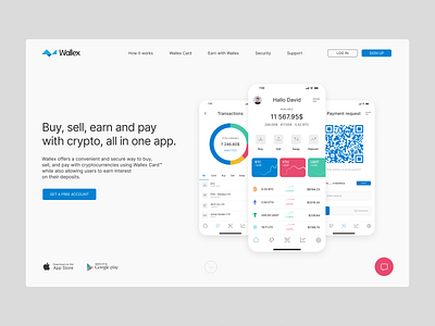 Web Site For Crypto Wallet Service (Wallex) Main Page & Mobile app branding design graphic design illustration logo typography ui ux vector web