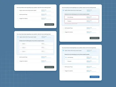 Diagnostic Hub: Problem Selection ai answer bar chart error form loading mandaory minimal progress question radio radiobutton raphic selection single single select single selection skeleton uiux