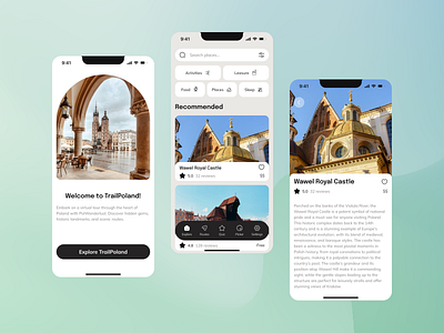 Poland travel service - mobile app application cards design grid minimalism mobile online picker quizz randomizer service steps travel ui ux