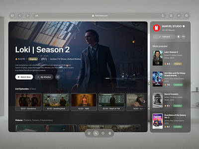 Spatial Streaming Web App - Filmvision apple vision pro augmented reality dekstop design glassmorphism minimalist movie spatial spatial design spatial ui streaming app ui ux video streaming virtual reality vision pro vr web app web design web streaming