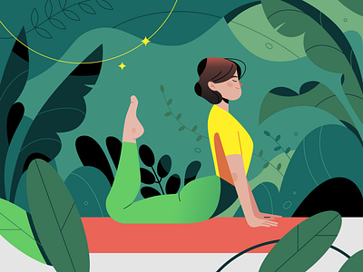 Forest yoga character character design character illustration colors flat forest green illustration illustrator vector web illustration woman yoga