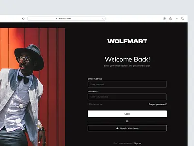 WOLFMART - Ecommerce Login Page clothing dark mode ecommerce fashion interface landing page login marketplace online shop online store product page ui uiux ux web design website