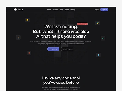 Glitty - AI-Powered Coding Platform Landing Page 🤖 ai ai app ai paltform app artificial intelligence code code app code platform coding coding app coding dashboard design landing page minimal ui ux web