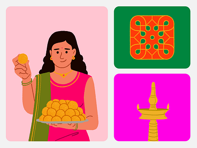 Diwali Celebration Hand Drawn Illustration 🪔✨ art culture design diwali festival flat vector girl vector graphic design illustration indian festival layout design vector woman