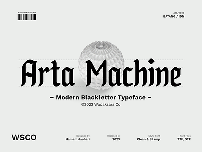 Arta Machine - Modern Blackletter Font blackletter branding font calligraphy font font fraktur gothic font lettering modern blackletter font old font typeface typography vintage font wacaksara