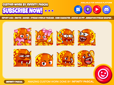 Monster Octopus Emotes animal emotes custom twitch emotes digitalart discord emotes emotes kick emotes love emotes monster octopus octopus emotes rage emotes twitch emotes youtube emotes