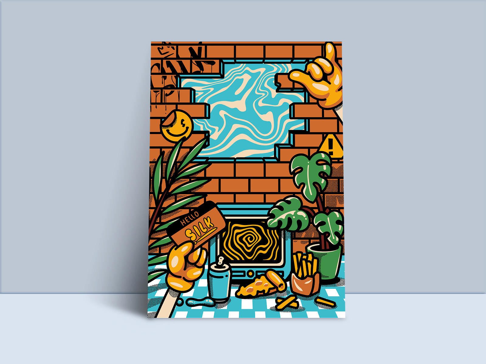 Illustration of Wall 90s badge illustration pop retro sticker