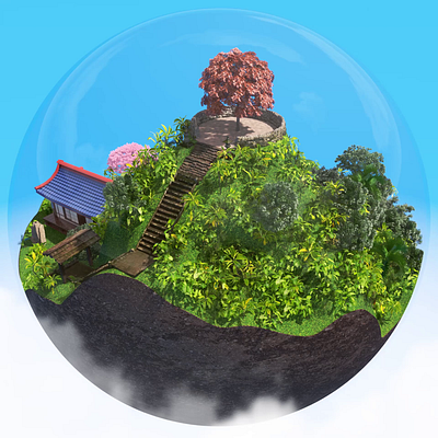 Dream World 360 3d animation art c4d cinema4d design dream island isometric japan loop monastery monk motion design paradise sakura samurai sphere world