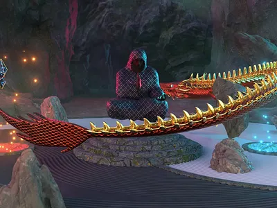 Meditating Monk 3d abstract animation art balance blockchain cinema4d crypto design dragon eth etherium illustration loop meditation monk motion design nft yang yin