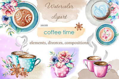 Watercolor flower and coffee clipart clip art coffee clip art coffee clipart coffee illustration coffee lover coffee stain hand drawn clipart invitation logo design modern clipart mug postcard social media sticker vintage watercolor watercolor clipart watercolor coffee watercolor florals watercolor flowers