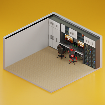 Isometric Gaming Furniture 3d 3dart 3dillustration blender3d furniture gaming isometric room