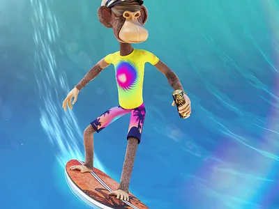 Surfing 3d after effects animation ape board bored c4d cinema4d design funny illustration island loop motion design ocean relax summer surfing wave yaht