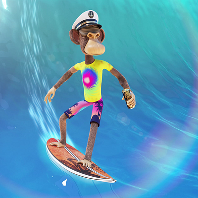 Surfing 3d after effects animation ape board bored c4d cinema4d design funny illustration island loop motion design ocean relax summer surfing wave yaht