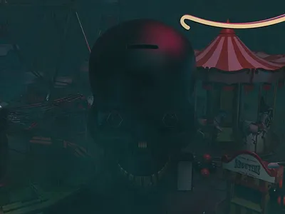 NFT Magic Carousel 3d abstract after effects amusement animation attractions c4d cinema4d coin design fear illustration loop looping motion design nft night park room skull