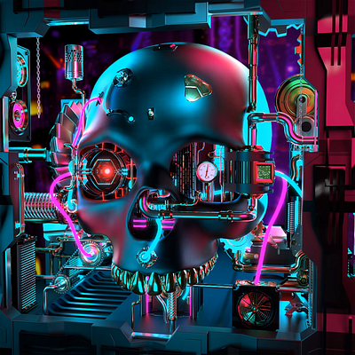 Mechanical Skull 3d abstract animation art c4d cube cyber dead death illustration loop mechanic mechanical motion design neon nft punk skull tech techno