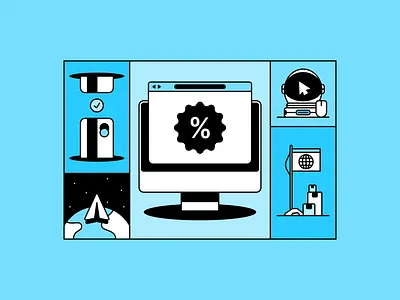 Marketing Illustration Pattern astronaut astronaut helmet boxes credit card design discount earth figma flag illustration mac marketing packages rosek space vector