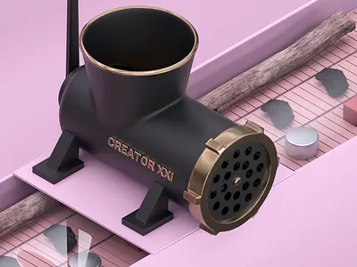 Creator XXI 3d abstract animation art cinema4d creator design fabric factory grinder illustration isometric loop meat grinder motion design nft pencil pink plant shredder