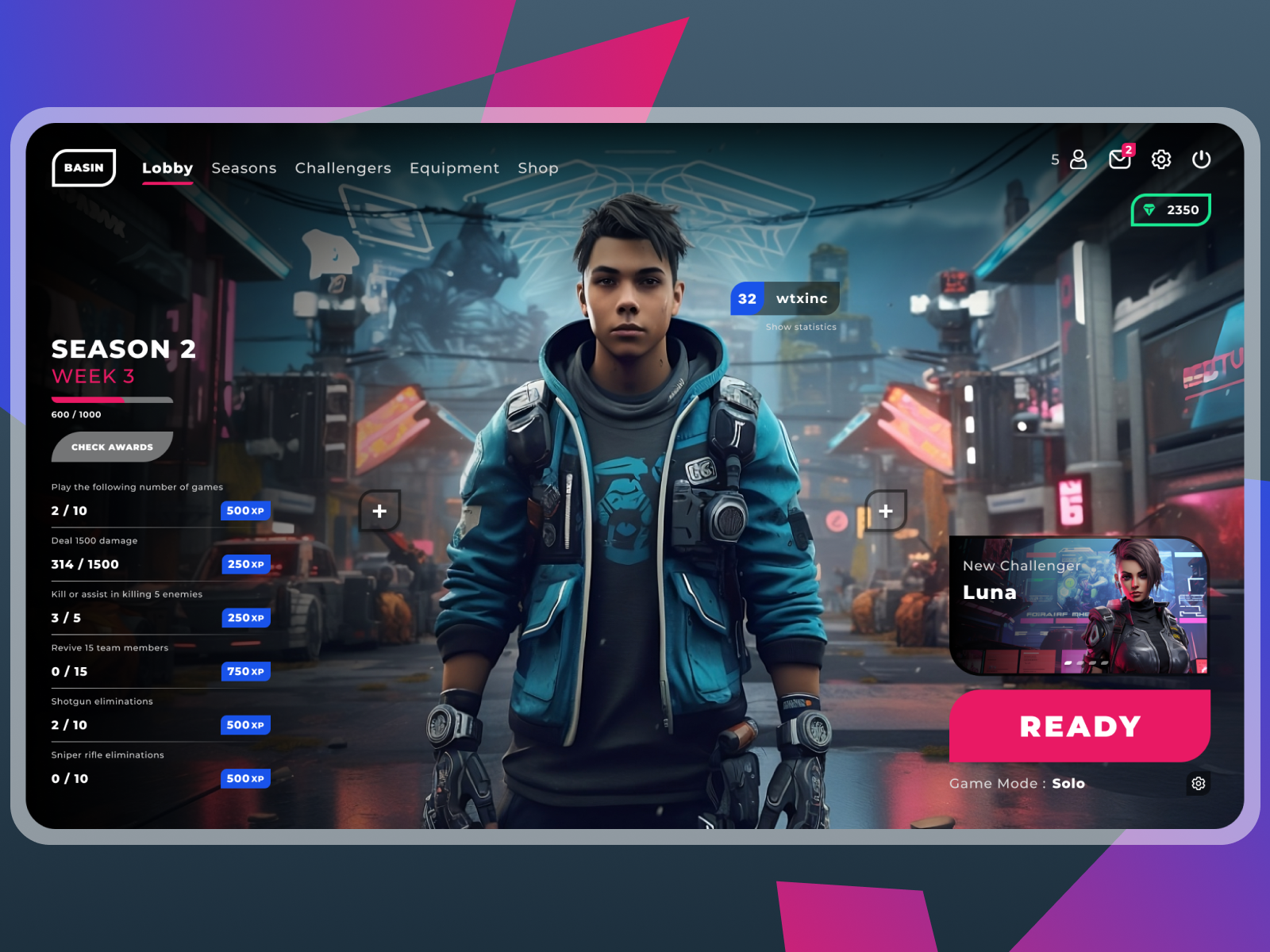 Game Lobby, Battle Royale, game interface, ui battle royale fps game gaming lobby ui ux website
