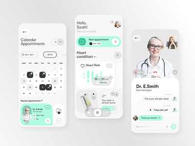 Healthcare App calendar consulting diagnosis doctor health monitoring healthcare healthcare tech hospital medical app medical appointments medicine medtech patient product saas startup treatment ui ux video call web design