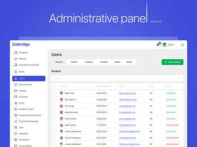 Administrative panel for online school admin design minimal school ui uidesign uitrends ux visualdesign webui