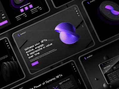 Evelon — UI Design for dNFT Platform 3d 3d elements blockchain blockchain design blockchain website dnft dynamic nft nft nft design nft marketplace nft platform ui design web design