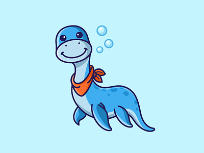 Loch Ness adorable cartoon children illustration cute character cute dinosaur cute illustration cute loch ness cute mascot cute monster dinosaur illustration kids camping lake loch ness monster myth mythical creature nessie underwater water
