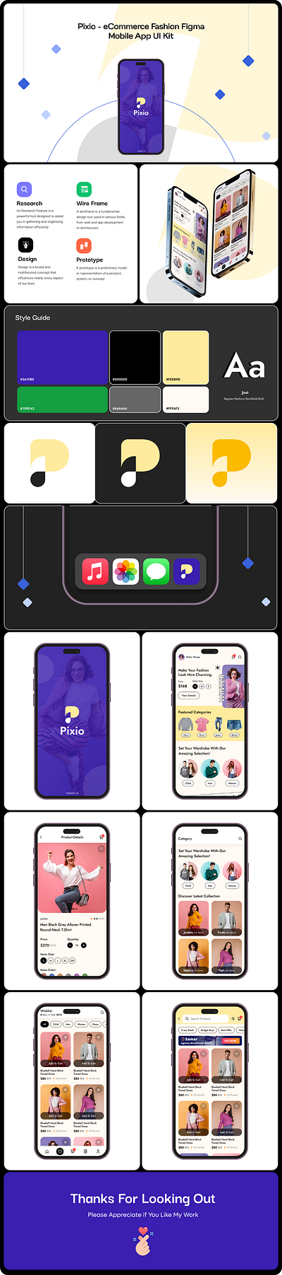 Pixio - eCommerce Fashion Figma Mobile App UI Kit creative design ecommerce ecommerce website fashion mobile app mobile application product design template ui uikit uiux website