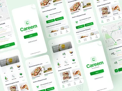 Careem App UI Design app design card ui design food delivery app home screen ios app design ride booking app taxi app ui ui design ux design