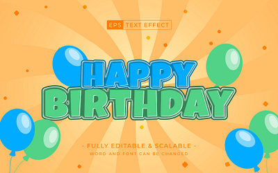 Birthday text effect with balloon template design style