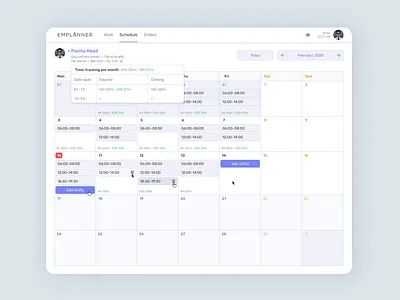 Emplanner | Time tracking calendar employee estimation job month part time time tracking ui week work