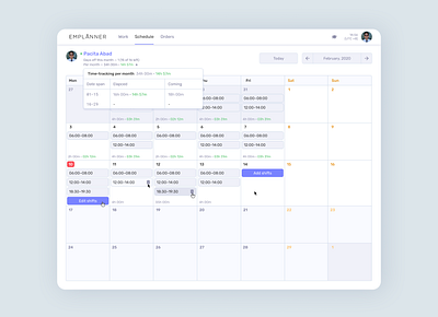Emplanner | Time tracking calendar employee estimation job month part time time tracking ui week work